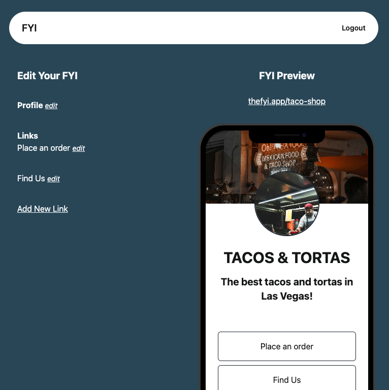 Screenshot of Portfolio site https://thefyi.app/